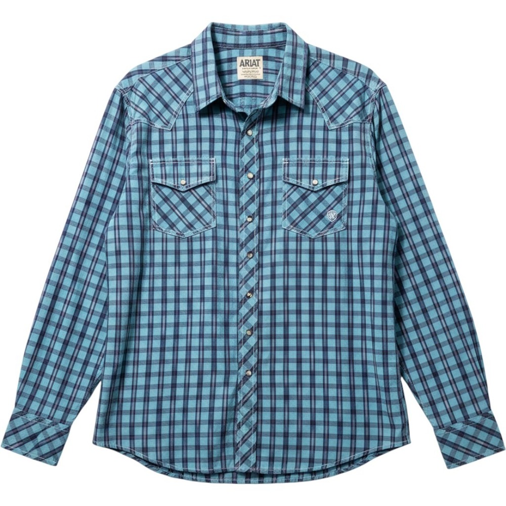 Ariat Western Shirt XXL Turquoise Plaid Pearl Snap Retro Fit Cowboy Ranchwork